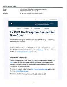 NOTICE HUD- FY 2021 COC PROGRAM COMPETITION 8-18-21
